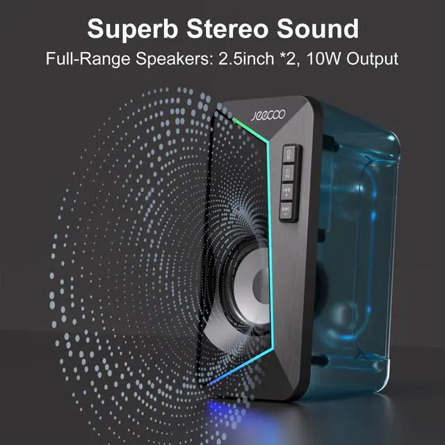Alt view image 10 of 14 - M30 Bluetooth Computer Speakers, RGB PC Gaming Speakers for Desktop with Crisp Stereo Sound, Dynamic LED Modes, Easy-Access Control, 10W - USB-Powered (Not 3.5mm Aux)