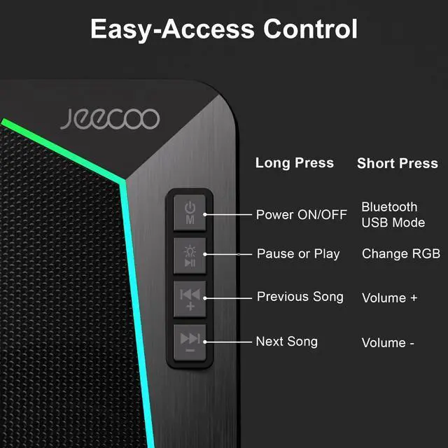 Alt view image 11 of 14 - M30 Bluetooth Computer Speakers, RGB PC Gaming Speakers for Desktop with Crisp Stereo Sound, Dynamic LED Modes, Easy-Access Control, 10W - USB-Powered (Not 3.5mm Aux)