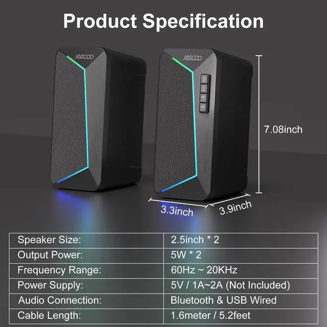 Alt view image 9 of 14 - M30 Bluetooth Computer Speakers, RGB PC Gaming Speakers for Desktop with Crisp Stereo Sound, Dynamic LED Modes, Easy-Access Control, 10W - USB-Powered (Not 3.5mm Aux)