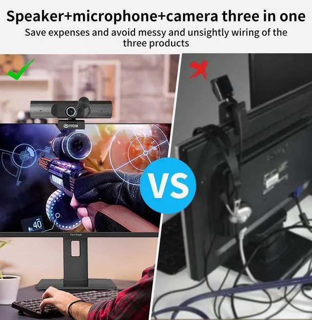 Alt view image 11 of 14 - Webcam with Microphone and Speaker, 1080P Web Camera for Desktop Computer Laptop, USB Camera with Physical Privacy Cover,Plug and Play, Streaming Webcam, Wide Angle PC Cam (1080p mic Speaker)