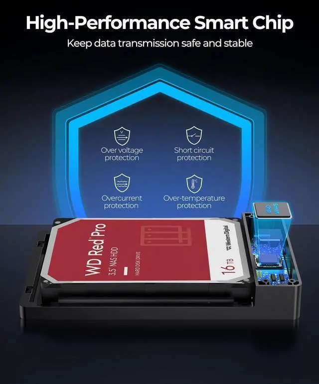 Alt view image 9 of 14 - USB 3.0 External Hard Drive Enclosure for 3.5/2.5 Inch SATA Hard Drives/SSD Up to 20 TB, 3.5'' Tool-Free HDD Enclosure with 12V/2A Power Supply and UASP Acceleration (3588US3)