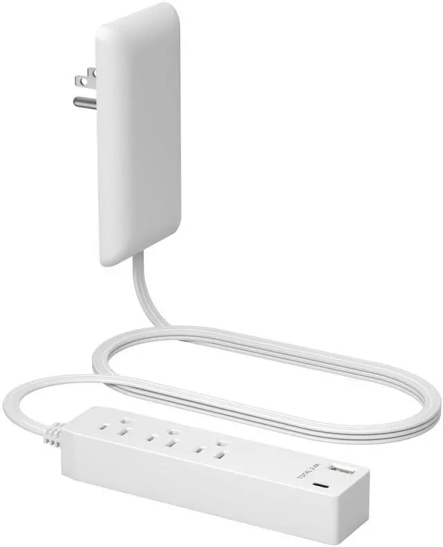 Alt view image 8 of 14 - Outlet Extender with 3 Receptacles, 12W USB Type-A, and USB Type-C, USB Port, Ultra-Thin Wall Plate Plug with Cord Extender, 3-Outlet Power Strip, Flat-Face, ETL-Listed, 3ft Cord, White
