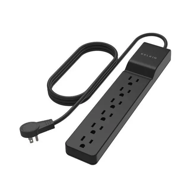 Alt view image 8 of 14 - Surge Protector Power Strip with 6 AC Outlets, 6ft/1.8M Long Heavy-Duty Extension Cord, & 360-Degree Rotating AC Plug for Conference Rooms, Computer Desktops, & More - 600 Joules of Protection