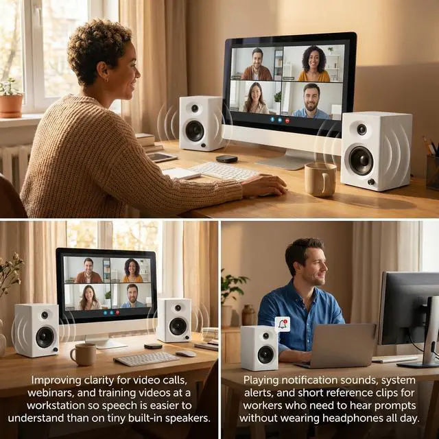 Alt view image 11 of 14 - Computer Speakers for Desktop PC, 60W Bluetooth Surround Sound Speakers with Bass, Compact Powered Bookshelf Speakers for Office, Monitors, Laptop, Gaming, TV, Gifts (White, Pair)