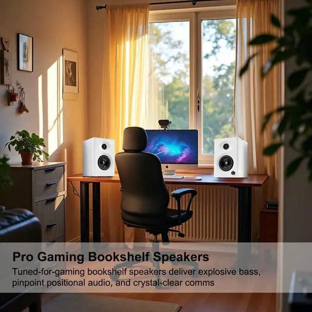 Alt view image 14 of 14 - Computer Speakers for Desktop PC, 60W Bluetooth Surround Sound Speakers with Bass, Compact Powered Bookshelf Speakers for Office, Monitors, Laptop, Gaming, TV, Gifts (White, Pair)