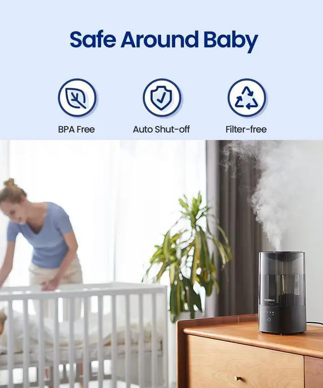 Alt view image 12 of 14 - Humidifiers for Bedroom, 2.0L Cool Mist Humidifier for Home Plant and Baby Nursery, Quiet Ultrasonic Humidifier with 360° Nozzle, Auto Shut-Off, Filterless, Black