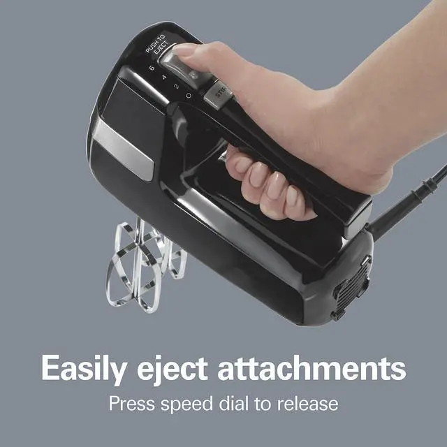 Alt view image 14 of 14 - Electric Hand Mixer, 6 Speeds + Stir Button, 300 Watts of Peak Power for Powerful Mixing, Includes Whisk and Storage Clip, Black (62628)