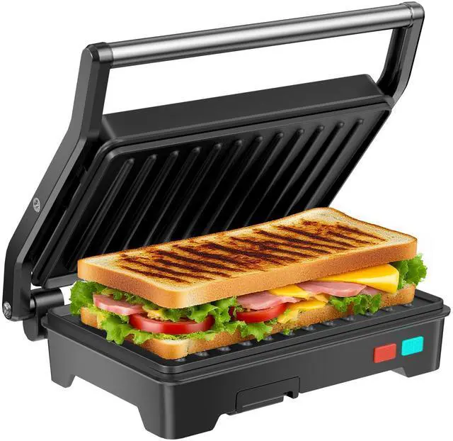 Alt view image 10 of 14 - Panini Press Grill, 1000W Sandwich Maker with Non-Stick Coated Plates, Opens 180 Degrees for Any Size of Food, 3-in-1 Sandwich Press Electric Grill, Stainless Steel Surface and Removable Drip Tray