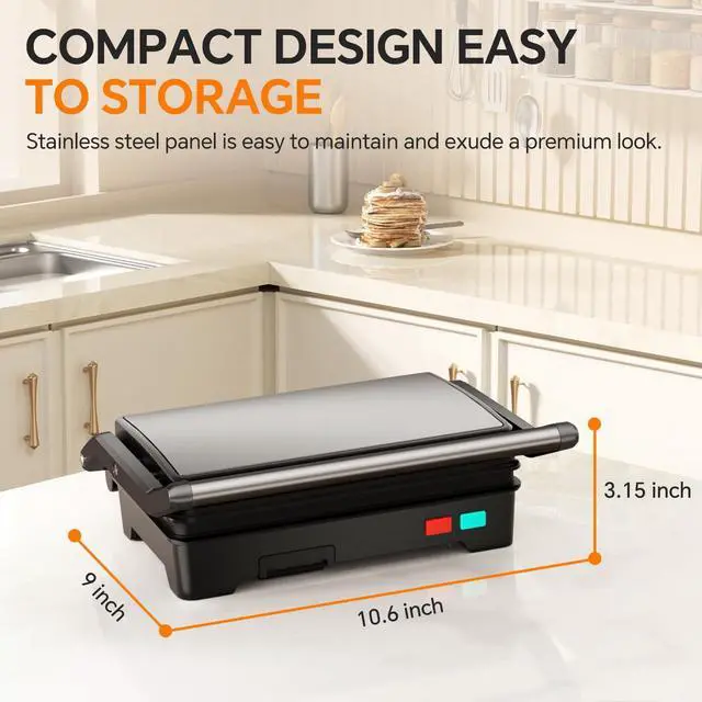 Alt view image 14 of 14 - Panini Press Grill, 1000W Sandwich Maker with Non-Stick Coated Plates, Opens 180 Degrees for Any Size of Food, 3-in-1 Sandwich Press Electric Grill, Stainless Steel Surface and Removable Drip Tray