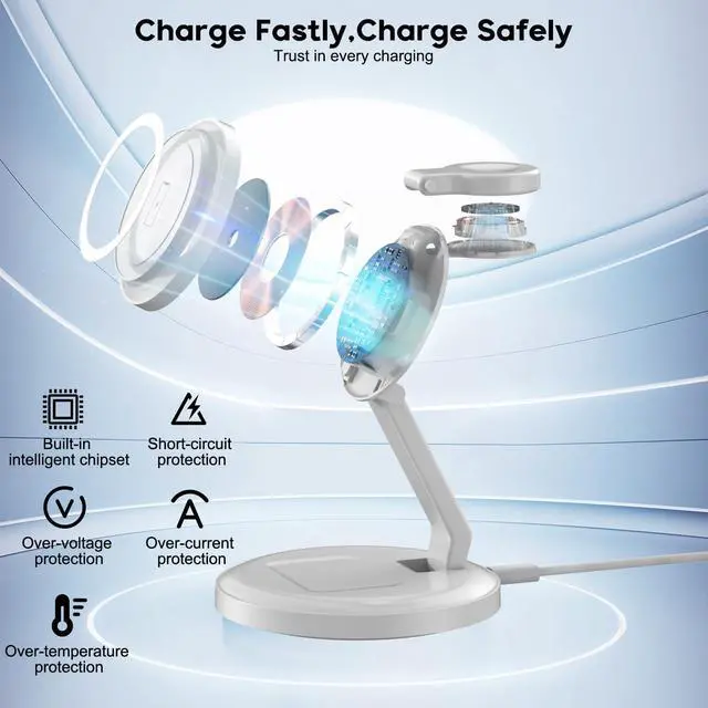Alt view image 6 of 8 - Charging Station for Apple Magnetic Wireless iPhone Mag-Safe Charger,15W 3in1 Foldable Wireless Dock Fast MagSafe Charger Stand for iPhone 17 Pro Max/16 Plus/16 ProMax/15/14/13,Apple Watch,AirPods Pro
