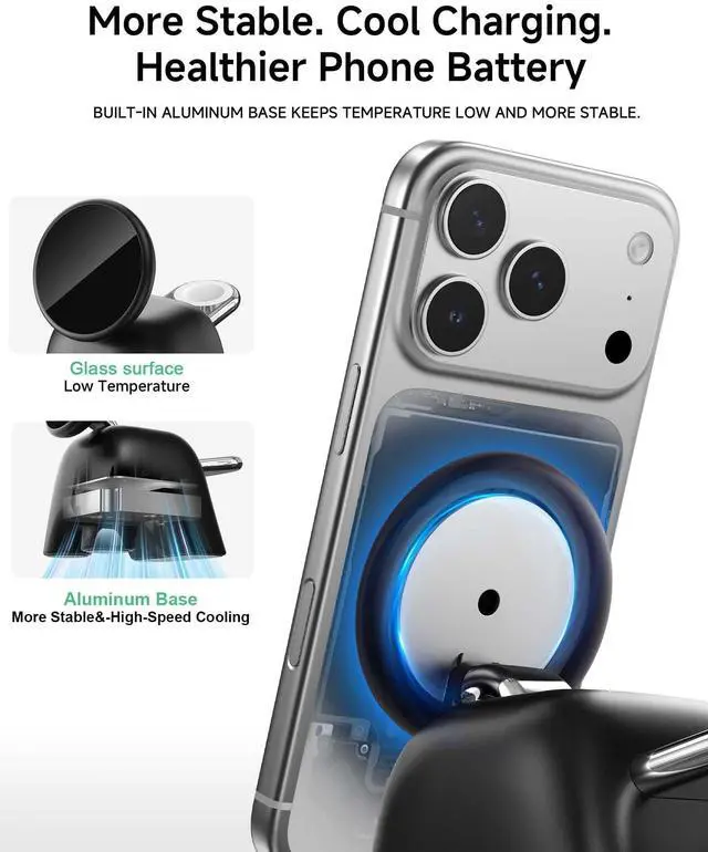 Alt view image 13 of 14 - 2026 Magnetic Wireless Charging Station, 15W Ultra-Fast Charger Stand for iPhone 17 16 15 14 13 12 Pro Max, 5W for Apple Watch&Airpods, 2-in-1 Foldable Charger for Home/Office/Travel(with 30W Adapter)