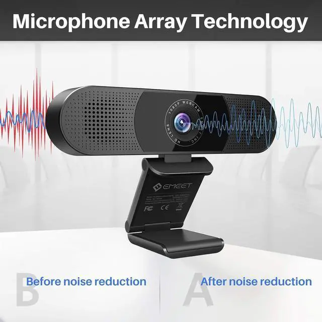 Alt view image 11 of 14 - C980 PRO 3-in-1 1080P Webcam with Microphone and Speaker, 60°-98° Wide Angle Webcam w/ 4 Noise Cancel Mics, 2 Speakers, Auto Low Light Correction W/Cover, USB Camera for Online Conference/Class
