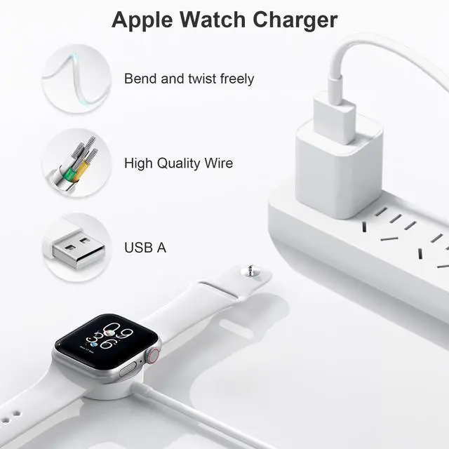 Alt view image 10 of 14 - Fast Charger for Apple Watch Charger, Magnetic iWatch Charger to USB A Cable 3.3FT with USB A Wall Plug Adapter for Apple iWatch Series Ultra/10/9/8/7/6/SE/5/4/3/2 (White)