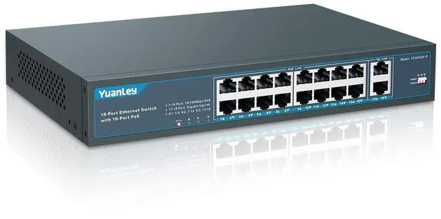 Alt view image 8 of 14 - 16 Port PoE Switch with 2 Gigabit Uplink, 16 PoE+ Port 10/100Mbps Network Switch, 802.3af/at Compliant, Durable Metal with 250W High Power, Unmanaged Plug and Play