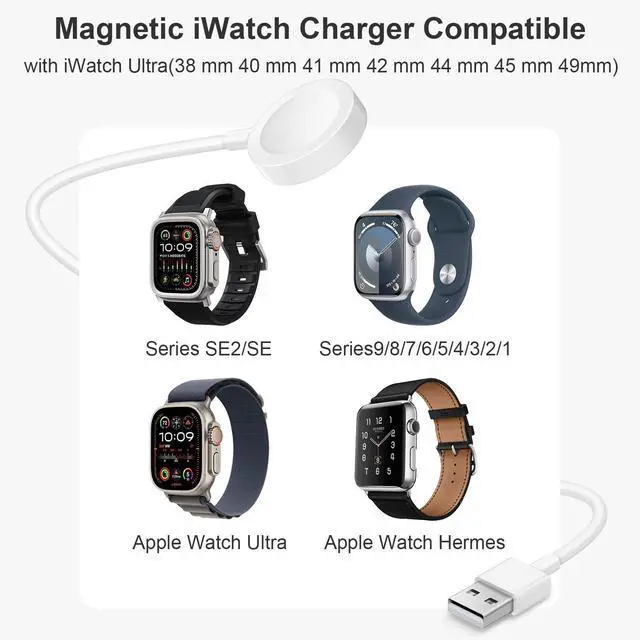 Alt view image 11 of 14 - Fast Charger for Apple Watch Charger, Magnetic iWatch Charger to USB A Cable 3.3FT with USB A Wall Plug Adapter for Apple iWatch Series Ultra/10/9/8/7/6/SE/5/4/3/2 (White)