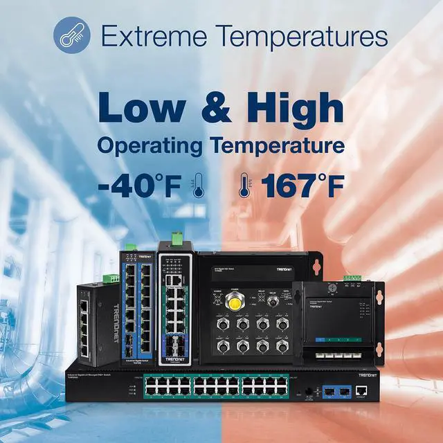 Alt view image 9 of 12 - 5-Port Industrial Fast Ethernet DIN-Rail Switch, TI-E50, 5 x Fast Ethernet Ports, IP50 Rated, Extreme Temperature Operating Range, 1Gbps Switching Capacity, Lifetime Protection