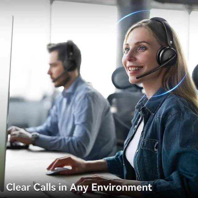 Alt view image 9 of 14 - Wireless Headset with Mic for Work, Bluetooth Headset with Microphone(Noise Cancelling & Mute Button), 65H Battery & Fast Charge Smart Mult-Func Dock Headset with Microphone for PC/Laptop/Call Center