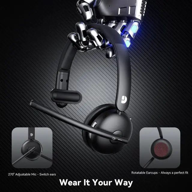 Alt view image 13 of 14 - Wireless Headset with Mic for Work, Bluetooth Headset with Microphone(Noise Cancelling & Mute Button), 65H Battery & Fast Charge Smart Mult-Func Dock Headset with Microphone for PC/Laptop/Call Center