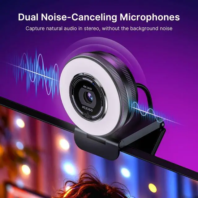 Alt view image 13 of 14 - N680E Pro 4K Webcam with Ring Light, PDAF Autofocus, 1080p 60FPS, Dual Noise-Canceling Mics, Privacy Shutter, USB Plug-and-Play for Zoom, Teams, Twitch, Google Meet