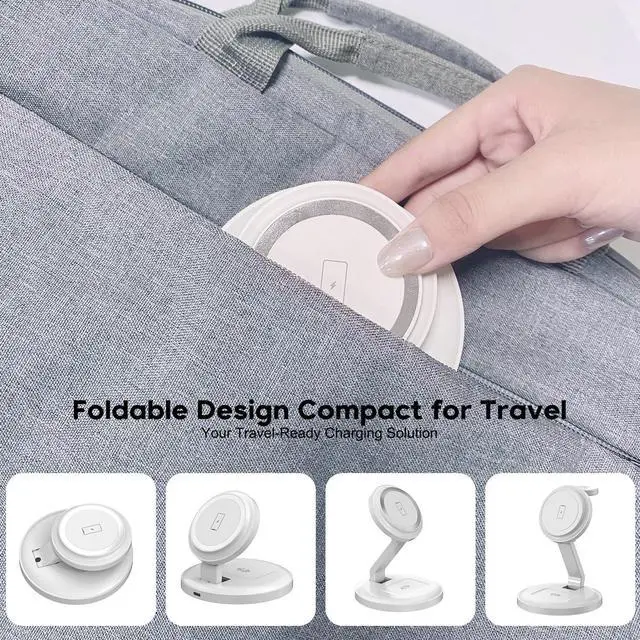 Alt view image 7 of 8 - Charging Station for Apple Magnetic Wireless iPhone Mag-Safe Charger,15W 3in1 Foldable Wireless Dock Fast MagSafe Charger Stand for iPhone 17 Pro Max/16 Plus/16 ProMax/15/14/13,Apple Watch,AirPods Pro