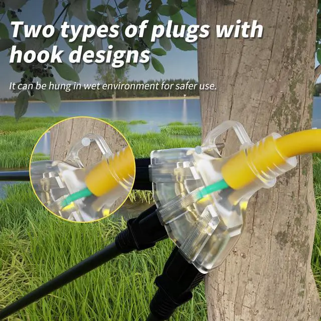 Alt view image 11 of 14 - 25 FT 12/3 Gauge Outdoor Extension Cord with Multiple Outlets Light Indicator, Flexible 3 Outlet Weatherproof Heavy Duty Extension Cord Waterproof Yellow, 15A 1875W 12AWG SJTW, ETL Listed