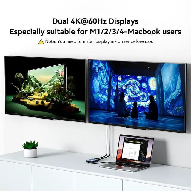 Alt view image 10 of 14 - USB C to Dual HDMI DisplayLink Adapter, 4K@60Hz, 2 HDMI & 3 USB-A Ports, 100W PD Charging, USB C DisplayLink Docking Station for Mac M1/M2/M3/M4/M5/Neo/Windows,USB A/C to Dual Monitor Adapter