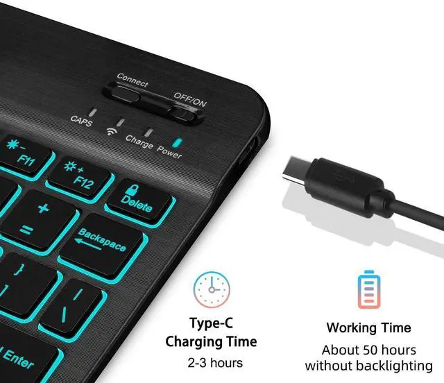 Alt view image 14 of 14 - Case with Keyboard for Amazon Fire Max 11 inch (13th Generation, 2023 Release),7 Color Rainbow Backlit Detachable Type-C Charging Keyboard Magnetic Case Pen Holder 13th Gen-Black with Black