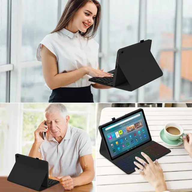 Alt view image 13 of 14 - Case with Keyboard for Amazon Fire Max 11 inch (13th Generation, 2023 Release),7 Color Rainbow Backlit Detachable Type-C Charging Keyboard Magnetic Case Pen Holder 13th Gen-Black with Black