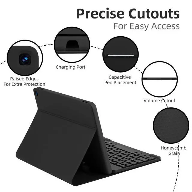 Alt view image 10 of 14 - Case with Keyboard Mouse for Amazon Kindle Fire HD 10&10 Plus 11/13th Gen 10.1 inch,7 Color Rainbow Backlit Detachable Keyboard Magnetic Cover with Pen Slot for HD 10 2021&2023 Black