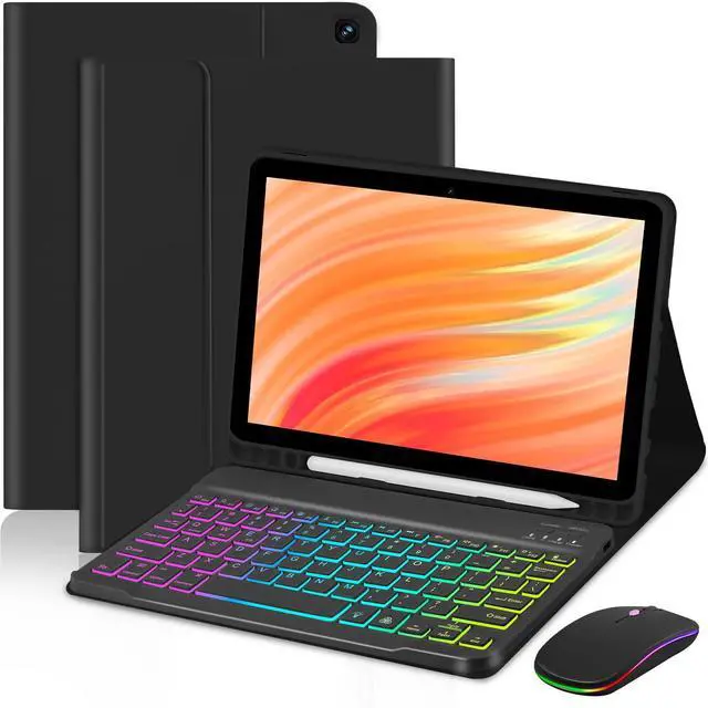 Alt view image 8 of 14 - Case with Keyboard Mouse for Amazon Kindle Fire HD 10&10 Plus 11/13th Gen 10.1 inch,7 Color Rainbow Backlit Detachable Keyboard Magnetic Cover with Pen Slot for HD 10 2021&2023 Black