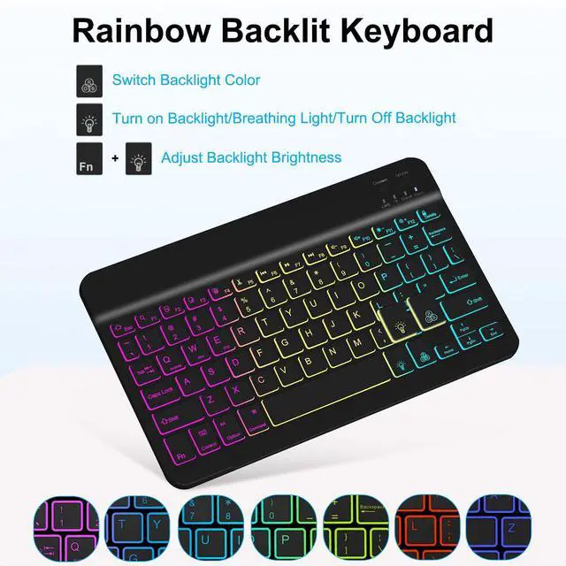 Alt view image 12 of 14 - Case with Keyboard Mouse for Amazon Kindle Fire HD 10&10 Plus 11/13th Gen 10.1 inch,7 Color Rainbow Backlit Detachable Keyboard Magnetic Cover with Pen Slot for HD 10 2021&2023 Black