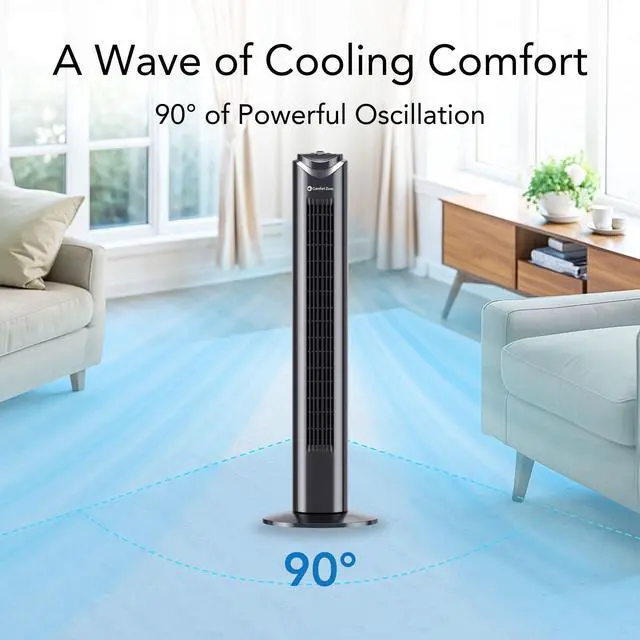 Alt view image 10 of 14 - 32-Inch Oscillating Tower Fan Ultra-Slim Bladeless Design with 3 Speeds, 90° Wide Oscillation & Built-in Carry Handle Quiet Portable Standing Fan for Bedroom, Home, or Office, Black