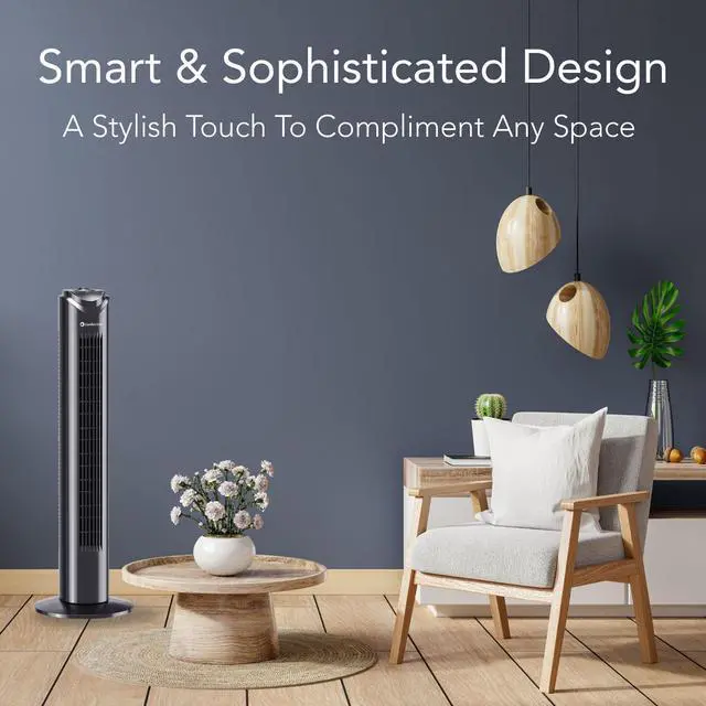 Alt view image 9 of 14 - 32-Inch Oscillating Tower Fan Ultra-Slim Bladeless Design with 3 Speeds, 90° Wide Oscillation & Built-in Carry Handle Quiet Portable Standing Fan for Bedroom, Home, or Office, Black