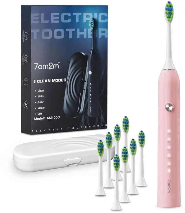 Alt view image 7 of 12 - Sonic Electric Toothbrush for Adults and Kids, with 8 Brush Heads and Travel Case,5 Modes with 2 Minutes Built in Smart Timer, One Charge Use for 90 Days, Rechargeable Toothbrushes(Pink)