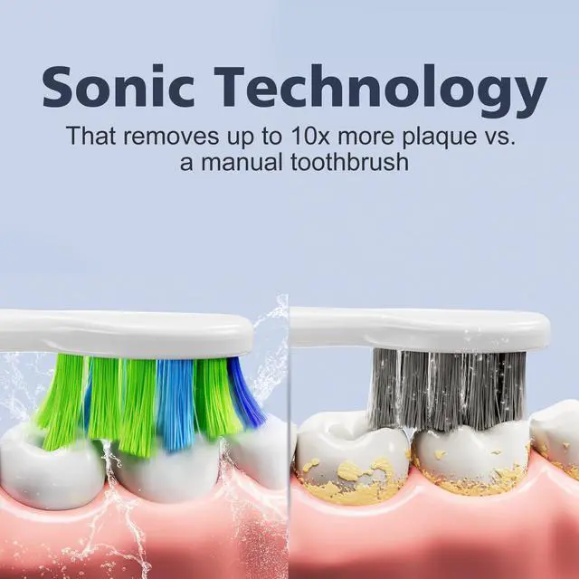 Alt view image 9 of 12 - Sonic Electric Toothbrush for Adults and Kids, with 8 Brush Heads and Travel Case,5 Modes with 2 Minutes Built in Smart Timer, One Charge Use for 90 Days, Rechargeable Toothbrushes(Pink)