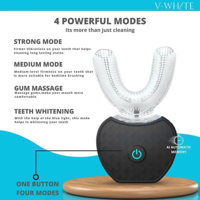Alt view image 10 of 14 - Ultrasonic U-Shaped Toothbrush for Teeth Whitening, Electric Toothbrush For Adults - 360° Mouth Cleansing, Hands Free Gums Protection - Wireless Charging & LED Light -Waterproof IPX7 Certified