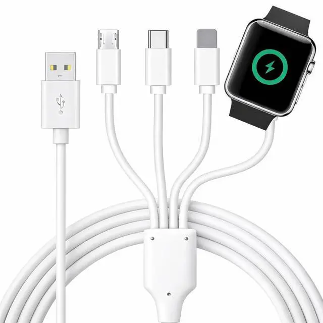 Alt view image 8 of 14 - 4 in 1 Watch & Phone Charger Cable Travel Essentials Multi Charging Cable for Apple Watch, iPhone, USB-C & Micro, Multi Device Charger Cord, 4FT