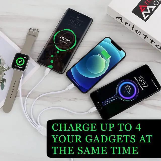 Alt view image 10 of 14 - 4 in 1 Watch & Phone Charger Cable Travel Essentials Multi Charging Cable for Apple Watch, iPhone, USB-C & Micro, Multi Device Charger Cord, 4FT