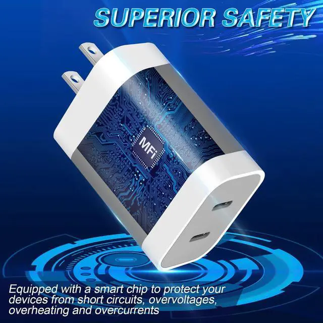 Alt view image 9 of 12 - iPhone 14 Super Fast Charger,Dual Port USB C Chargers,iPhone Charger Fast Charging Block,Quick Apple USB C Wall Adapter Plug,2Pack Type C Lightning Cable For iPhone 14/13/12/11/ProMax/MiNi/XR/SE/8Plus
