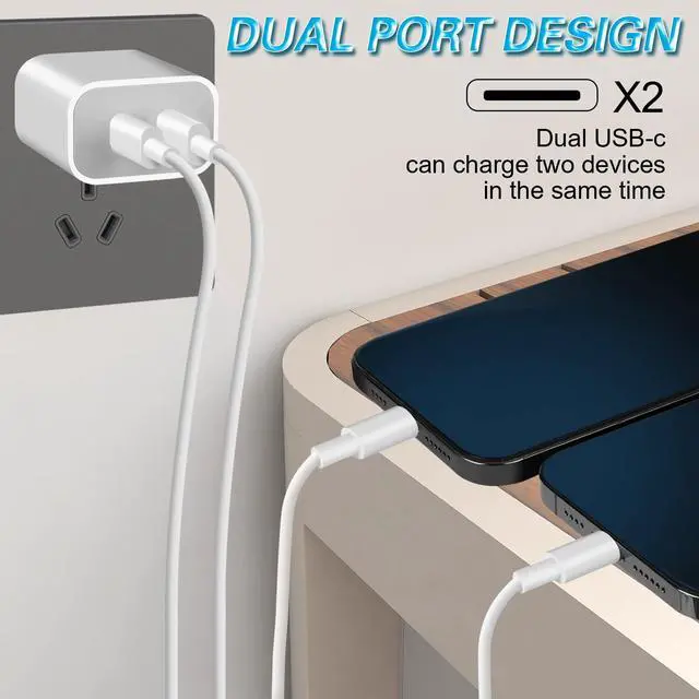 Alt view image 10 of 12 - iPhone 14 Super Fast Charger,Dual Port USB C Chargers,iPhone Charger Fast Charging Block,Quick Apple USB C Wall Adapter Plug,2Pack Type C Lightning Cable For iPhone 14/13/12/11/ProMax/MiNi/XR/SE/8Plus