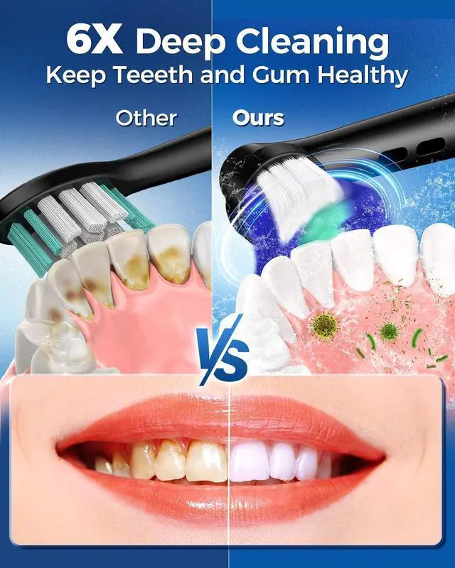Alt view image 12 of 14 - Rotating Electric Toothbrush for Adults with 8 Brush Heads (2 Types), 4 Modes Deep Clean Electric Toothbrush with Rechargeable Power and 2 Min Smart Timer (1- Black, p1)