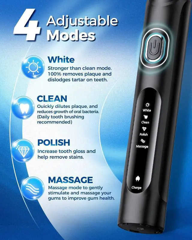 Alt view image 13 of 14 - Rotating Electric Toothbrush for Adults with 8 Brush Heads (2 Types), 4 Modes Deep Clean Electric Toothbrush with Rechargeable Power and 2 Min Smart Timer (1- Black, p1)