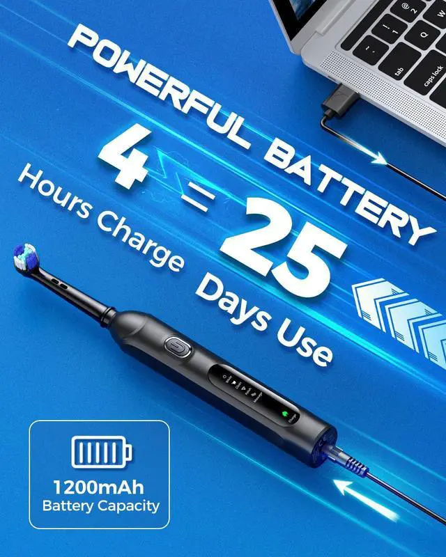Alt view image 14 of 14 - Rotating Electric Toothbrush for Adults with 8 Brush Heads (2 Types), 4 Modes Deep Clean Electric Toothbrush with Rechargeable Power and 2 Min Smart Timer (1- Black, p1)