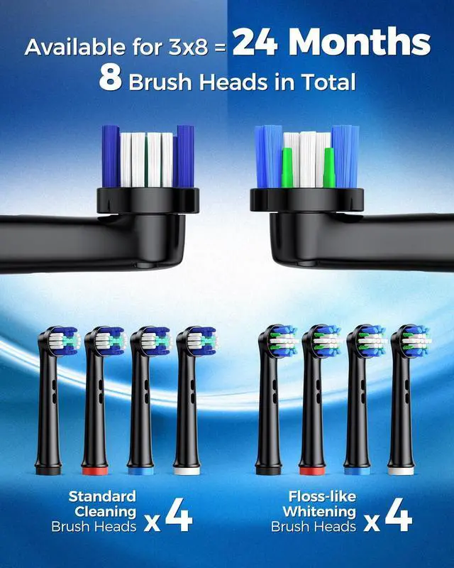 Alt view image 11 of 14 - Rotating Electric Toothbrush for Adults with 8 Brush Heads (2 Types), 4 Modes Deep Clean Electric Toothbrush with Rechargeable Power and 2 Min Smart Timer (1- Black, p1)