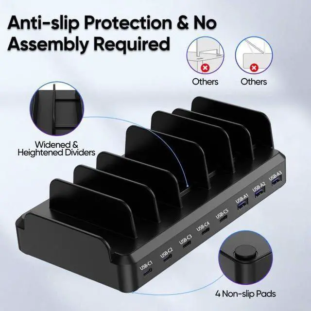 Alt view image 11 of 12 - 300W Charging Station for Multiple Devices, 8 Port Multi USB C Fast Charger Station Dock for MacBook iPhone 17/16/15/14/13/12 Samsung Pixel Series iPad, Black (6 Mixed Short Cables Included)