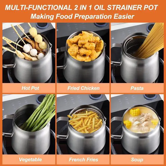 Alt view image 10 of 14 - 119oz Stainless Steel Deep Fryer Pot with Basket and Oil Strainer, Multifunctional Deep Frying, Small Stove Top deep fry for Kitchen and Camping, Steel Pour Pot for French Fries, Chicken (3.5L)