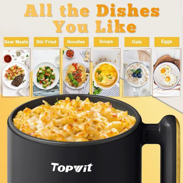 Alt view image 9 of 14 - Hot Pot Electric with Steamer, 1.8L Ramen Cooker, Portable Electric Pot for Cooking, Multifunctional Cooker for Steak, Egg, Soup, Noodle with Power Adjustment, Dorm Room Essential, Black