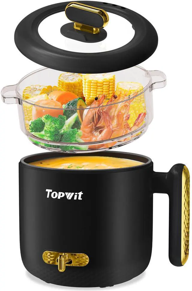 Alt view image 8 of 14 - Hot Pot Electric with Steamer, 1.8L Ramen Cooker, Portable Electric Pot for Cooking, Multifunctional Cooker for Steak, Egg, Soup, Noodle with Power Adjustment, Dorm Room Essential, Black