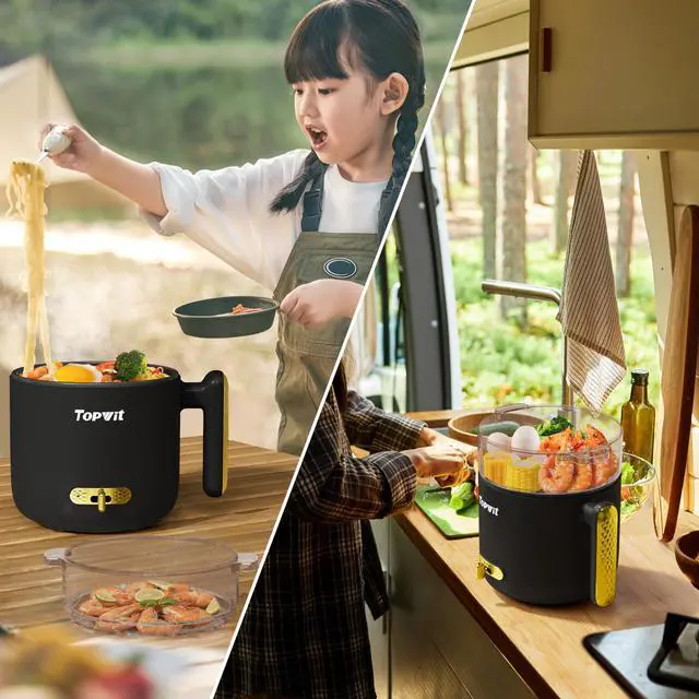 Alt view image 14 of 14 - Hot Pot Electric with Steamer, 1.8L Ramen Cooker, Portable Electric Pot for Cooking, Multifunctional Cooker for Steak, Egg, Soup, Noodle with Power Adjustment, Dorm Room Essential, Black