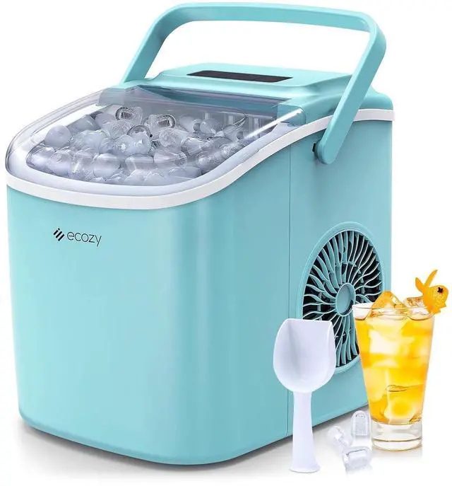 Alt view image 8 of 14 - Portable Ice Maker Countertop, 9 Cubes Ready in 6 Mins, 26 lbs in 24 Hours, Self-Cleaning Machine with Ice Bags/Standing Ice Scoop/Ice Basket for Kitchen Office Bar Party, Aqua
